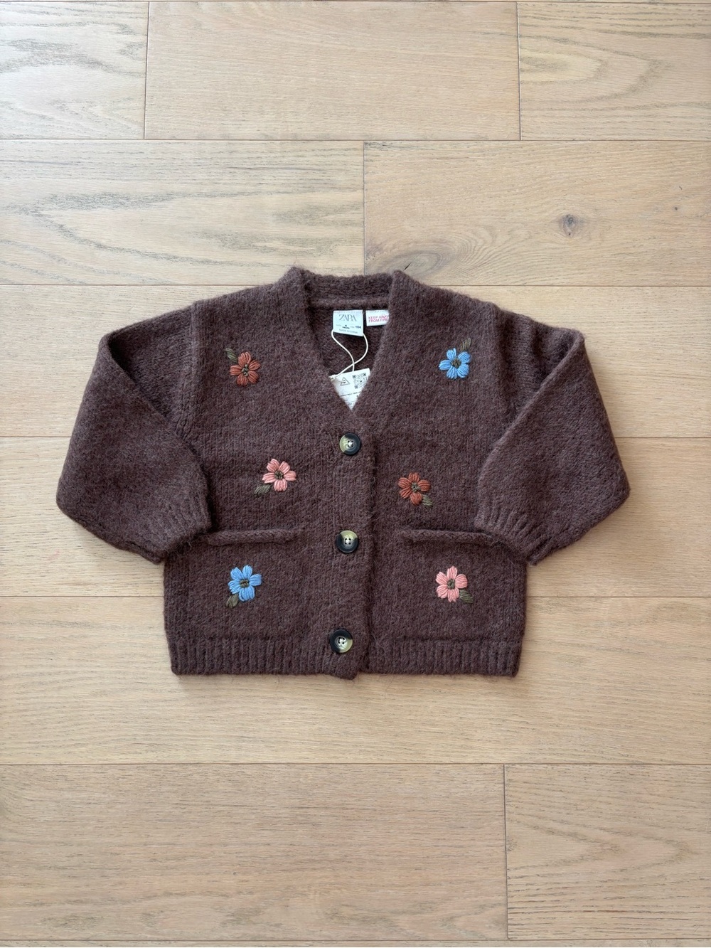 Zara kid brown floral cardigan, size 4Y